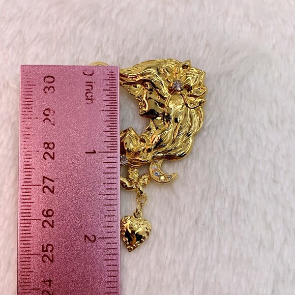 Kirks Folly Signed Mother Nature Celestial Charms Dangle Brooch Pin Gold Vintage - Picture 4 of 5